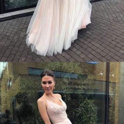 Elegant V-neck Tulle Long Prom Dress A Line Women..