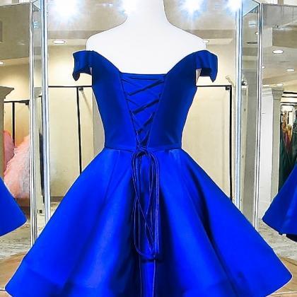 Royal Blue Satin Short Homecoming Dress 2019..