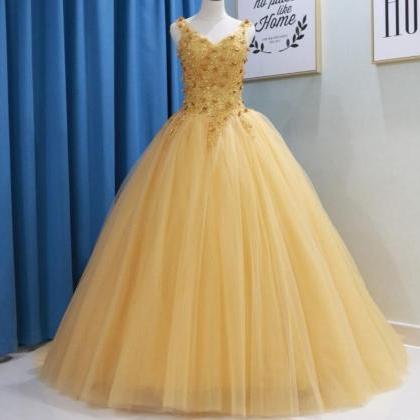Gold Yellow Ball Gown Quinceanera Dresses 2018..