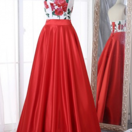 Custom Made Red Satin Floor Length Prom Dress Off..