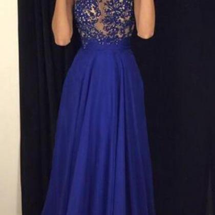 Custom Made Royal Blue Chiffon Long Prom Dress A..