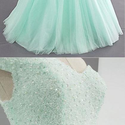 Shiny Beaded Mint Green Tulle Quinceanera Dress..