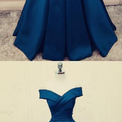 Fashion Ruched Navy Blue Satin Prom Dress A Line..