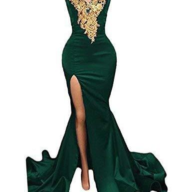 Charming Dark Green Mermaid Prom Dress With Gold..