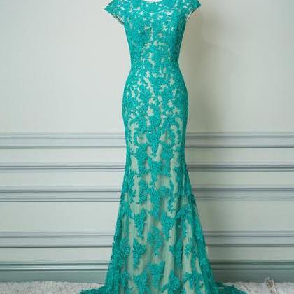 Green Lace Long Prom Dress Custom Made Women..