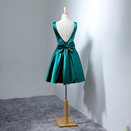 Green Satin Short Homecoming Dress,sexy Back Open..