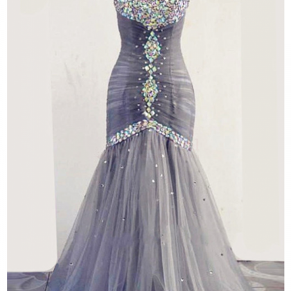 Silver Beaded Crystal Mermaid Prom Dress Floor..