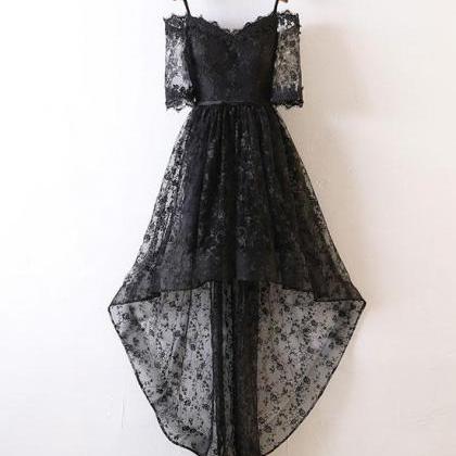 Custom Made Black Lace High Low Prom Dress A Line..