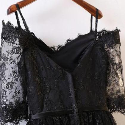 Custom Made Black Lace High Low Prom Dress A Line..