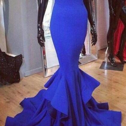 Royal Blue Long Prom Dress Ruched Mermaid Prom..