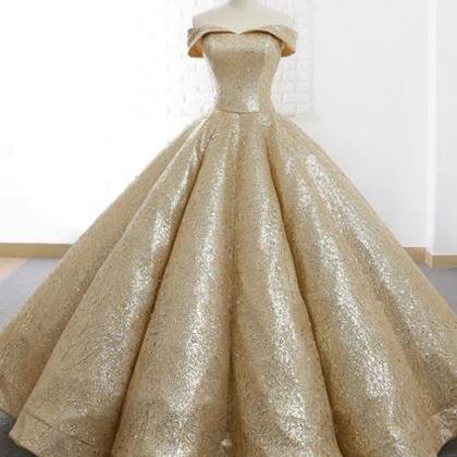 Fashion Gold Sequin Long Prom Dress Ball Gown..