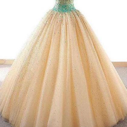 Luxury Beaded Tulle Ball Gown Long Prom Dress,..