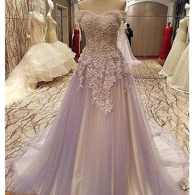Gorgeous A Line Lace Appliqued Long Prom Dress..