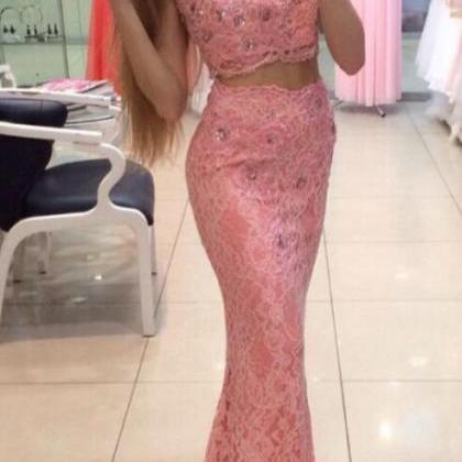 Two Pieces Lace Beaded Mermaid Prom Dress ,custom..