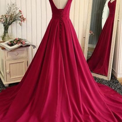 Sexy A Line Red Satin Prom Dress Evening Gowns..