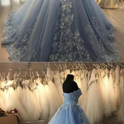 Light Blue Ball Gown Lace Quinceanera Dress Sweet..