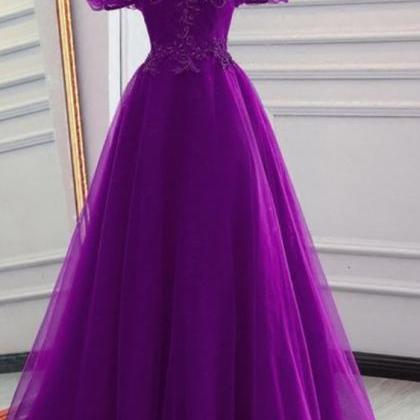 Elegant A Line Sweetheart Purple Organza Prom..