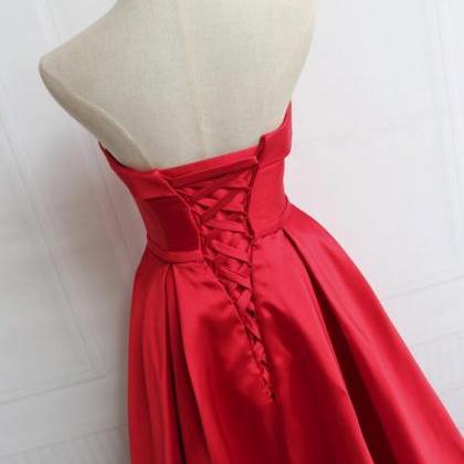 Elegant A Line Red Satin Ruched Long Prom Dress..