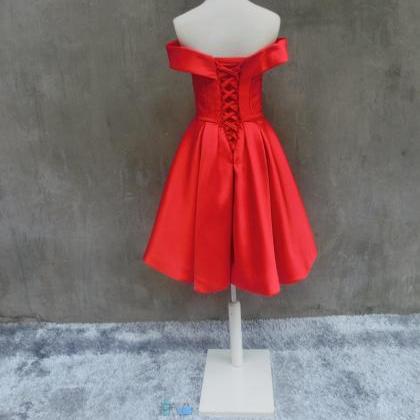 Red Satin Short Homecoming Dress ,short Prom..