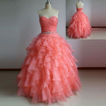Fashion Coral Organza Beaded Prom Dress Sweet 16..