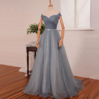 Royal Blue Tulle Long Prom Dress A Line Women..