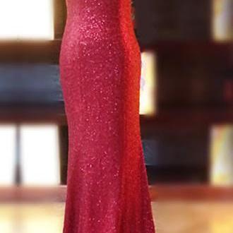 Floor Length Red Sequin Mermaid Bridesmaid Dress..