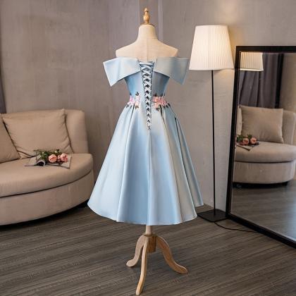Light Blue Satin Short Homecoming Dress With..