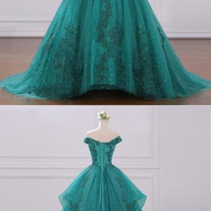 Elegant A Line Green Lace Prom Dress Off The..
