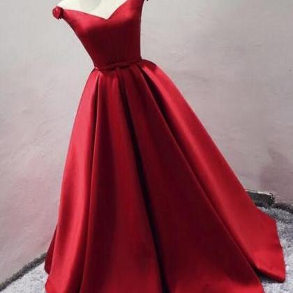 Off Shoulder Women Prom Dress Red Satin Ruffle..
