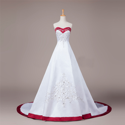Elegant White And Red Satin China Wedding Dress..