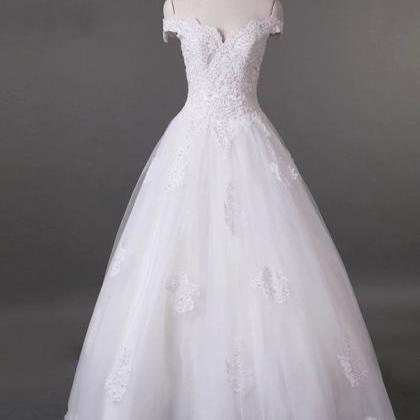White Lace Appliqued Tulle China Wedding Dress A..