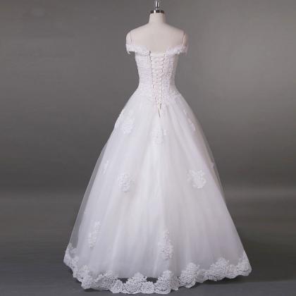 White Lace Appliqued Tulle China Wedding Dress A..