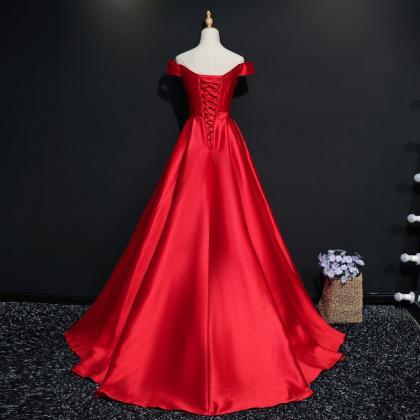 Fashion A Line Red Satin Long Prom Dress Sweet 16..