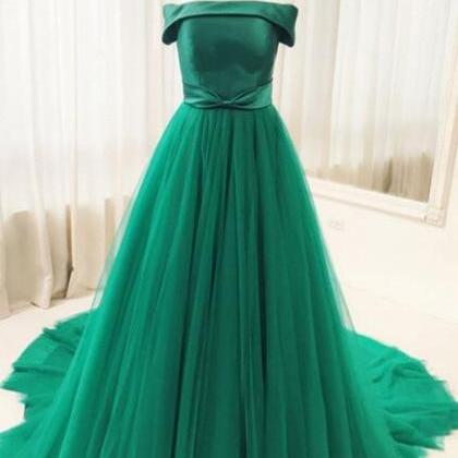 Green Tulle Long Prom Dresses Women Party Gowns..