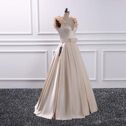 Light Champagne Satin A Line Prom Dress Prom Party..