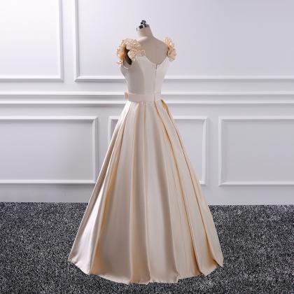 Light Champagne Satin A Line Prom Dress Prom Party..