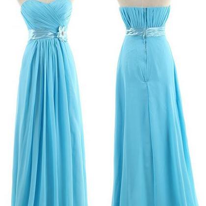 Turquoise Chiffon A Line Long Bridesmaid Dress..