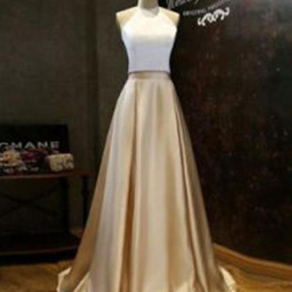 Long Prom Dress. White And Champagne Satin Two..