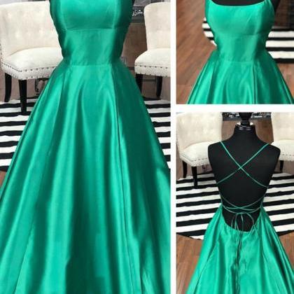 Sexy A Line Green Satin Long Prom Dress Custom..