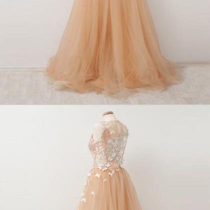 Fashion A Line Scoop Neck Lace Prom Dress..