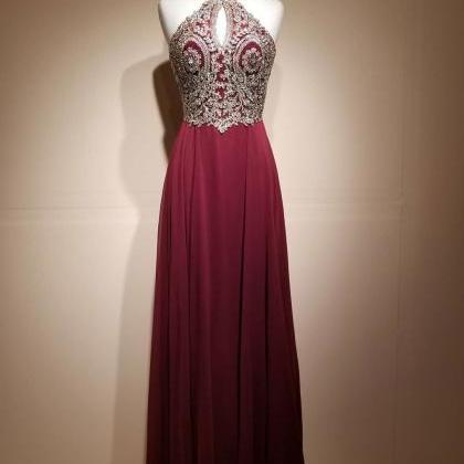 Custom Made Burgundy Long Prom Dress With Silver..