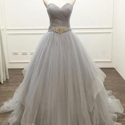 Sexy A Line Light Gray Tullle Long Prom Dress..