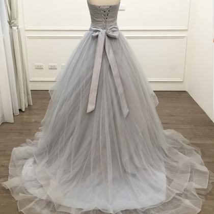 Sexy A Line Light Gray Tullle Long Prom Dress..