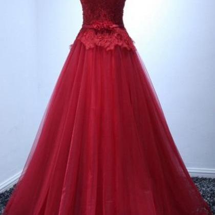 Sexy A Line Lace Beaded Long Prom Dresses With..