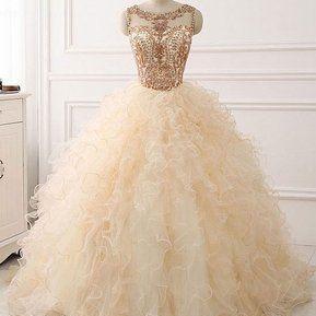 Champagne Beaded Ball Gown Prom Party Dresses Plus..
