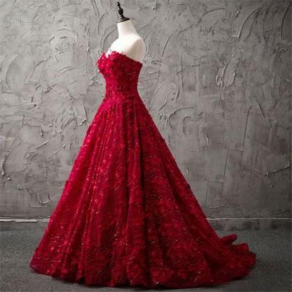 Burgundy Lace A Line Long Prom Dresses Custom Made..