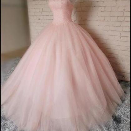 Off Shoulder Pink Beaded A Line Prom Dress Custom..
