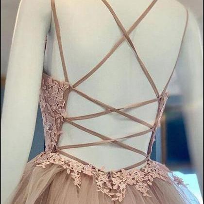 Light Champagne Tulle Long Prom Dress Sexy..
