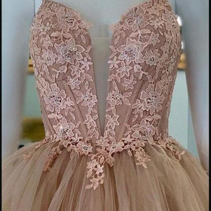 Light Champagne Tulle Long Prom Dress Sexy..
