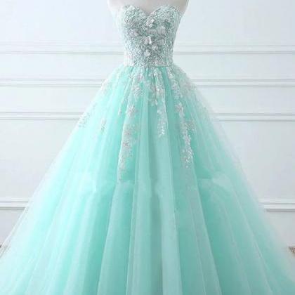 Light Green Tulle Long Prom Dress Sweetheart Lace..